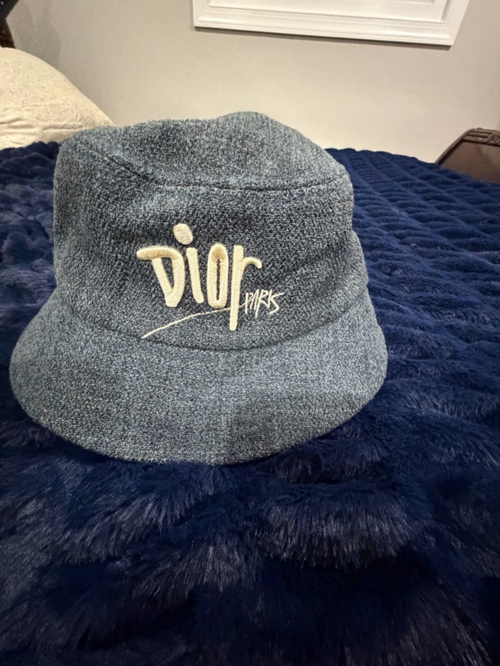 Dior Blue Embroidered Logo Bucket Hat